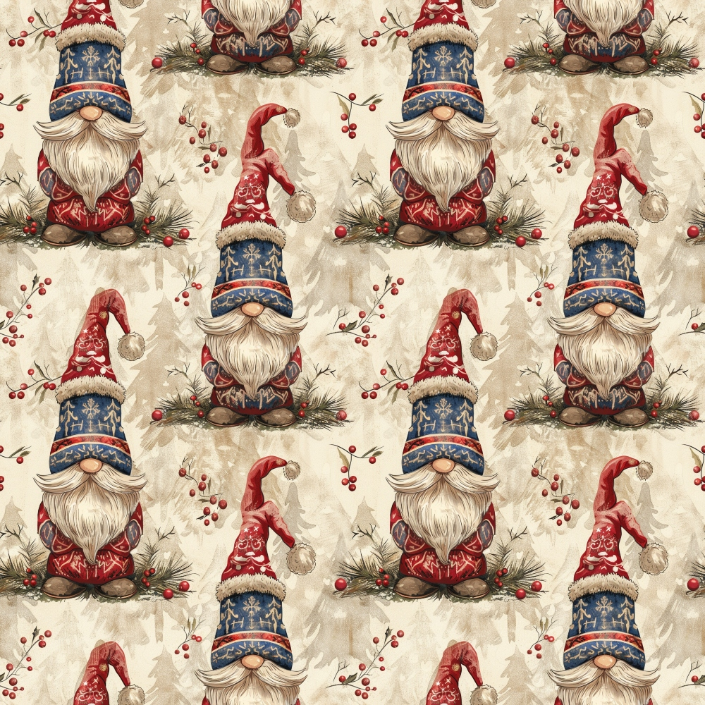 Daily Deal: Classic Christmas Gnomes Pattern 5 Quilting Cotton Fabric - 45" x 1 Yard"