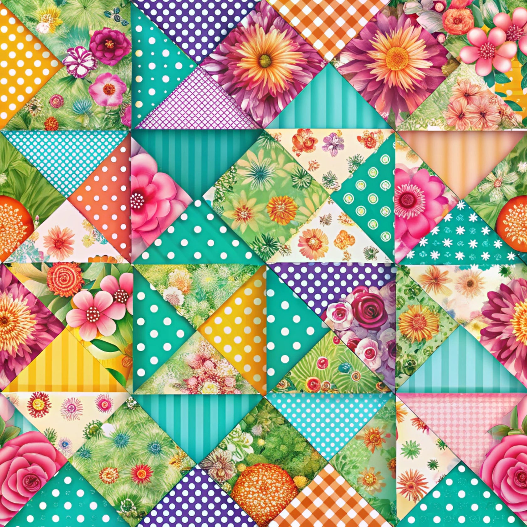Spring Patchwork Pattern 1 Quilting Cotton Fabric – FabricMegaStore.com
