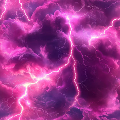 magenta, purple, fuchsia, lightning bolts, thunderstorm, electric patterns, dramatic clouds, storm clouds, quilting cotton, fabric panel, nature elements, weather theme, electric energy, bright lightning, stormy sky, cotton fabric, vibrant colors, meteorological, atmospheric, quilting material