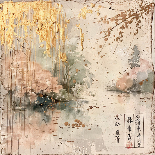 Asian Landscapes on Rice Paper Fabric Panel 20