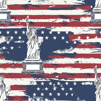 red, white, blue, navy blue, distressed stripes, weathered flag, statue of liberty, patriotic, stars, american flag, vintage style, rustic, grunge texture, independence day, fourth of july, quilting cotton, fabric panel, brushstroke effect, faded appearance, liberty torch