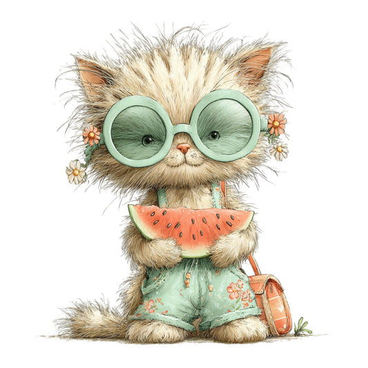 Whimsical Summer Cat Fabric Panel 3
