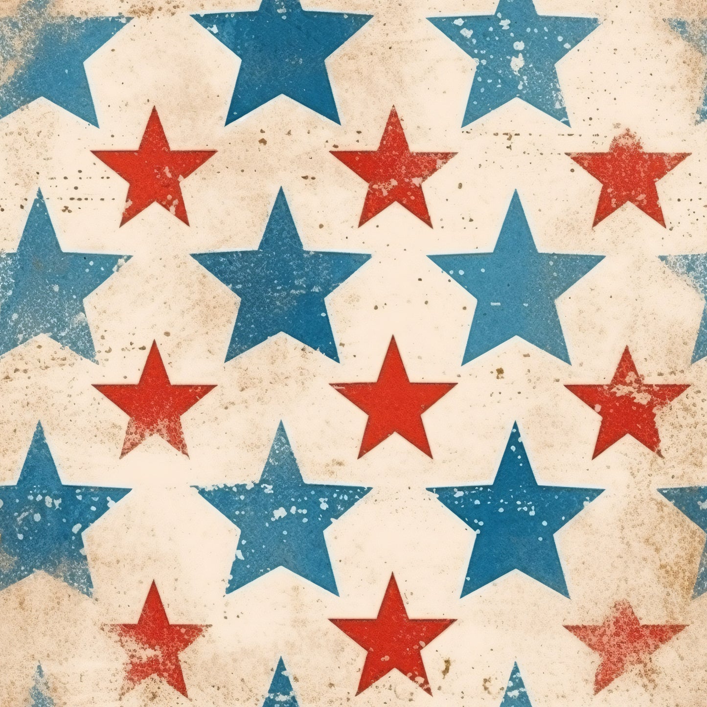 red stars, blue stars, cream background, patriotic pattern, distressed texture, vintage worn, weathered look, americana theme, star motif, quilting cotton, fabric panel, rustic finish, faded appearance, repeating pattern, fourth of july, memorial day, independence day, grunge texture, aged effect