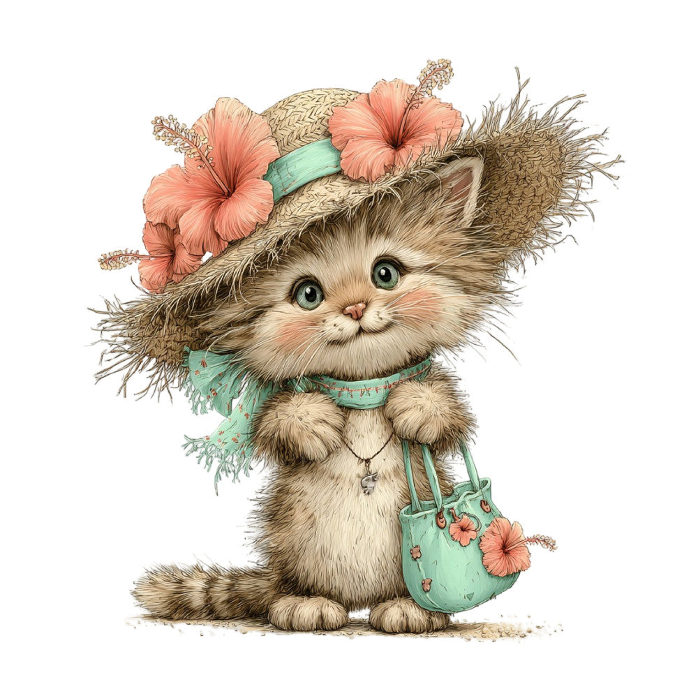 Whimsical Summer Cat Fabric Panel 23