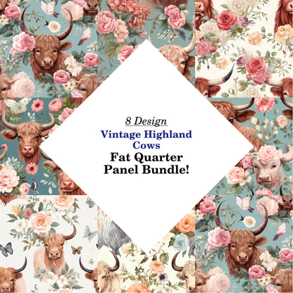 Vintage Highland Cows Fat Quarter Bundle