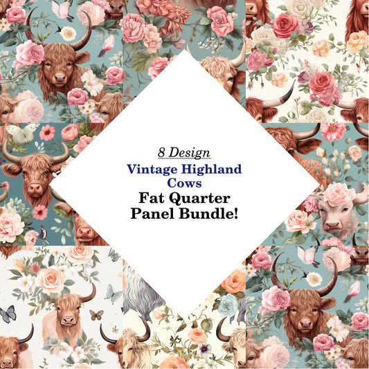 Vintage Highland Cows Fat Quarter Bundle