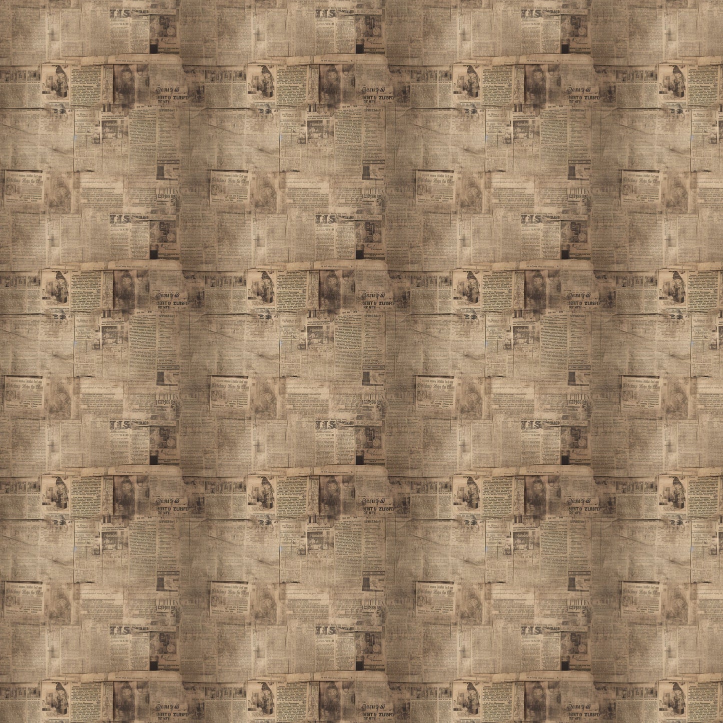 sepia, beige, brown, tan, vintage newspapers, aged paper, antique print, distressed texture, weathered look, nostalgic pattern, old newsprint, faded text, historical design, quilting cotton, fabric panel, retro style, muted tones, newspaper collage, worn appearance, period aesthetic