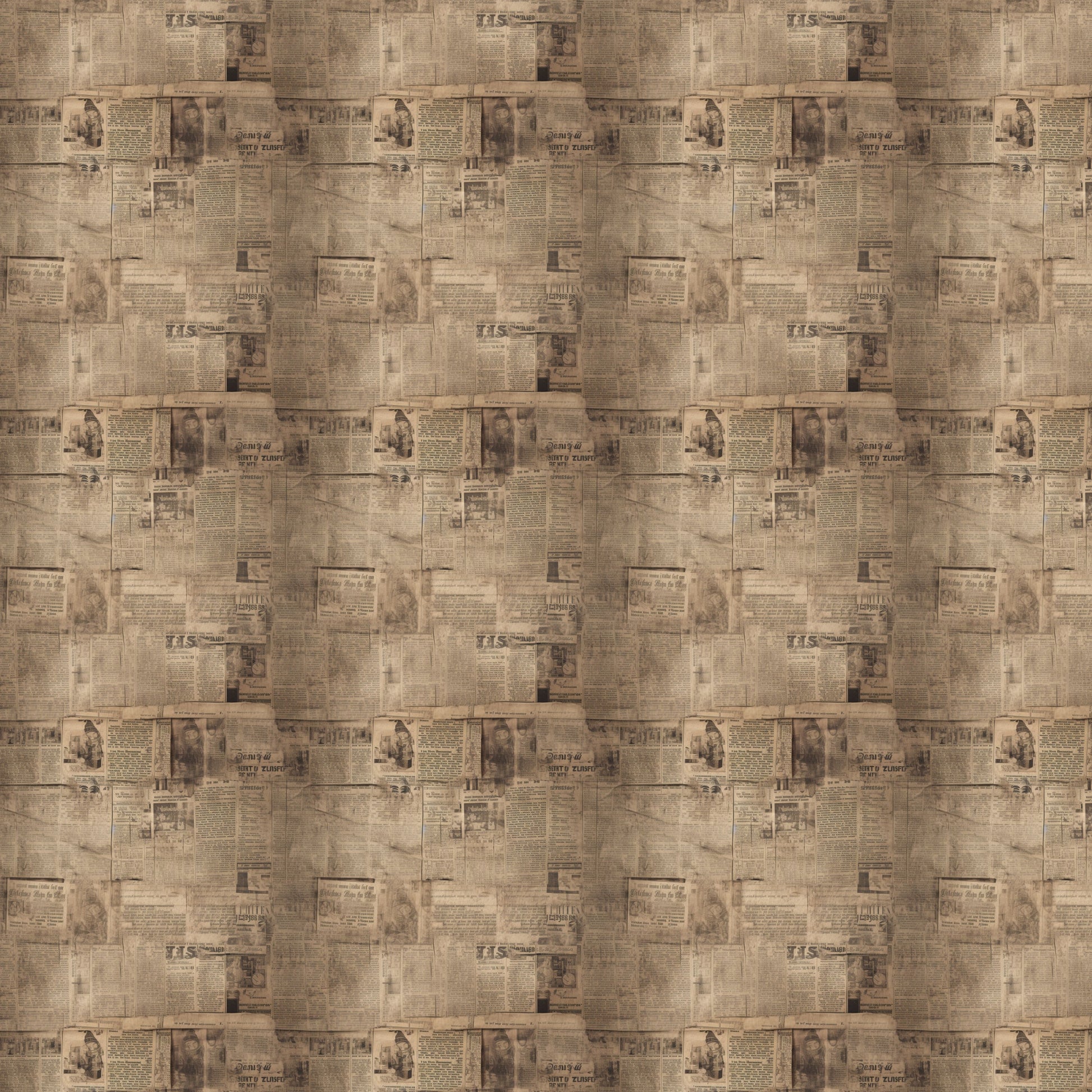 sepia, beige, brown, tan, vintage newspapers, aged paper, antique print, distressed texture, weathered look, nostalgic pattern, old newsprint, faded text, historical design, quilting cotton, fabric panel, retro style, muted tones, newspaper collage, worn appearance, period aesthetic