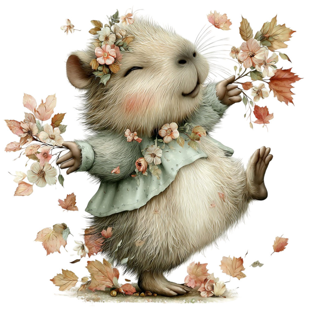 Whimsical Fall Autumn Capybara Fabric Panel 14