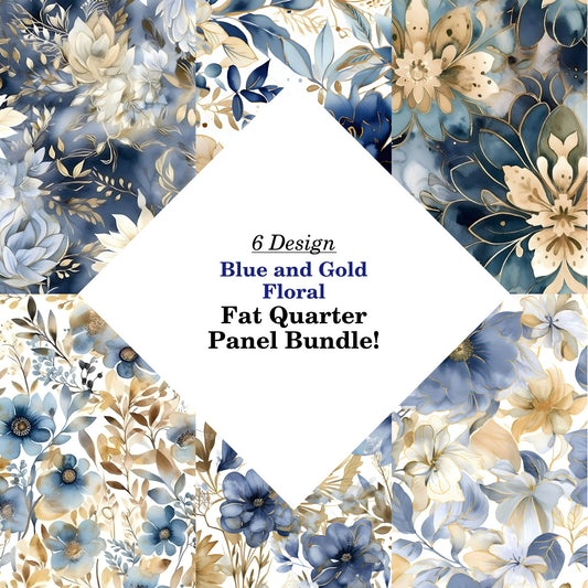 Blue and Gold Floral Fat Quarter Bundle