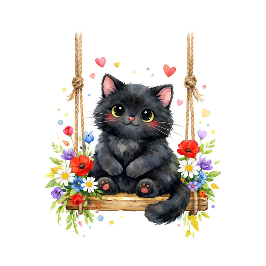 Black Spring Kitten Fabric Panel 6