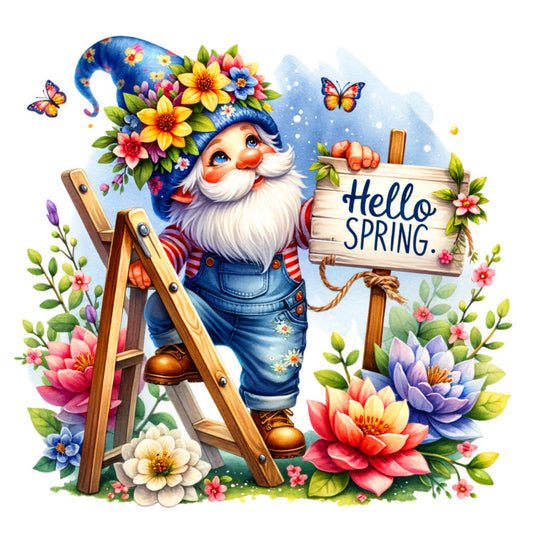 Spring Garden Gnome Fabric Panel 6