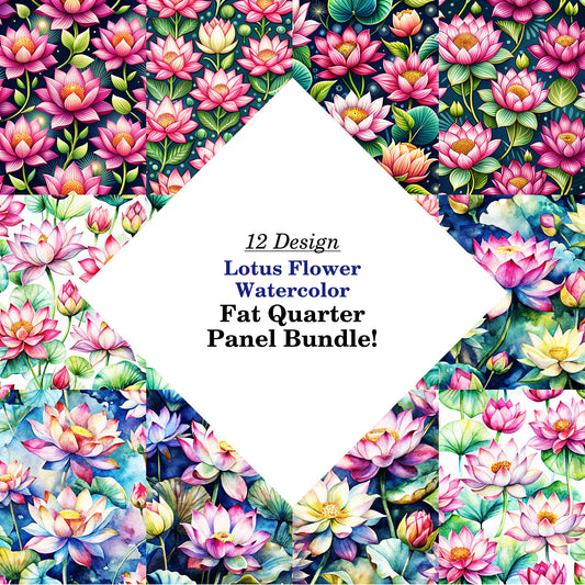 Lotus Flower Watercolor Fat Quarter Bundle