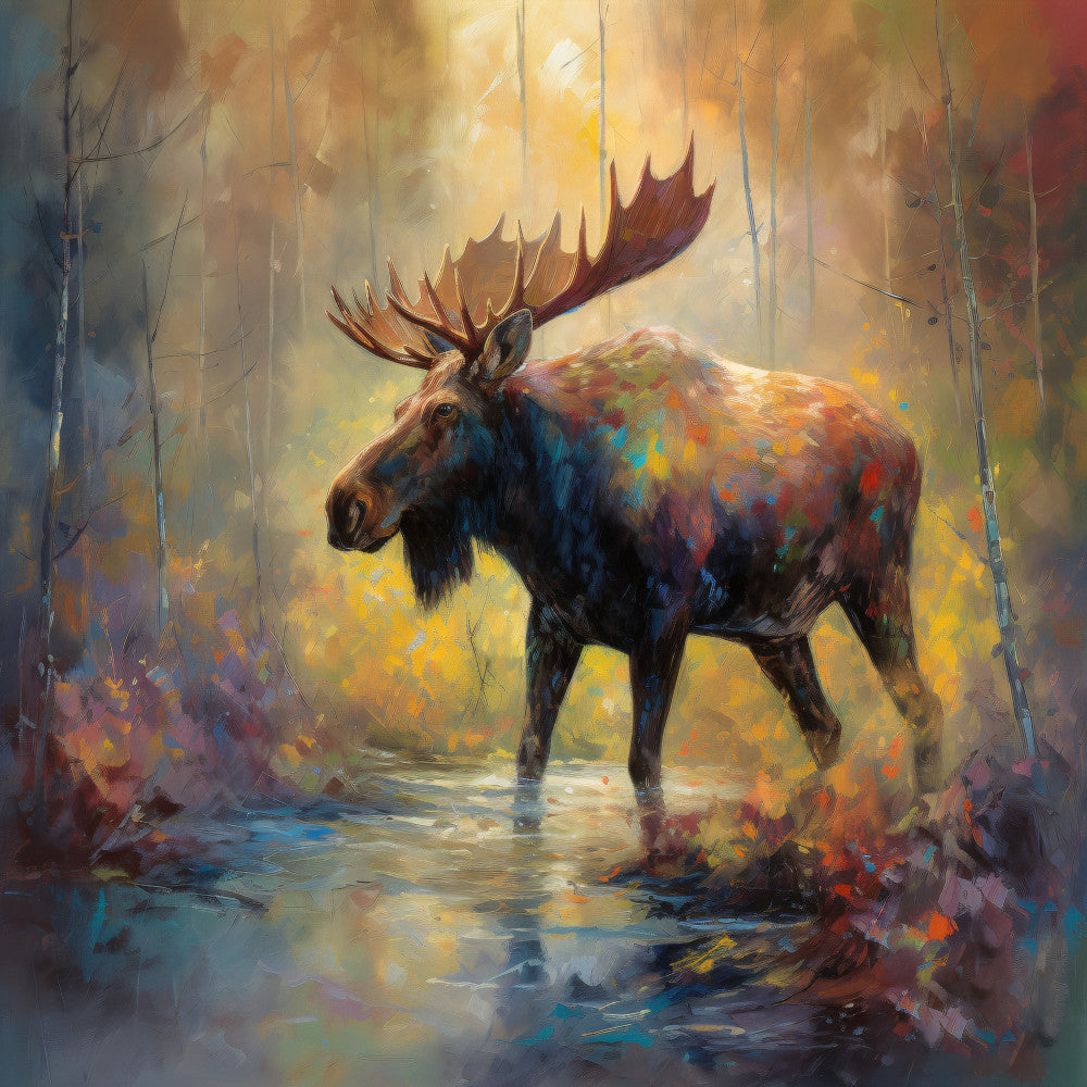Majestic Moose in Lush Forest Fabric Panel 1