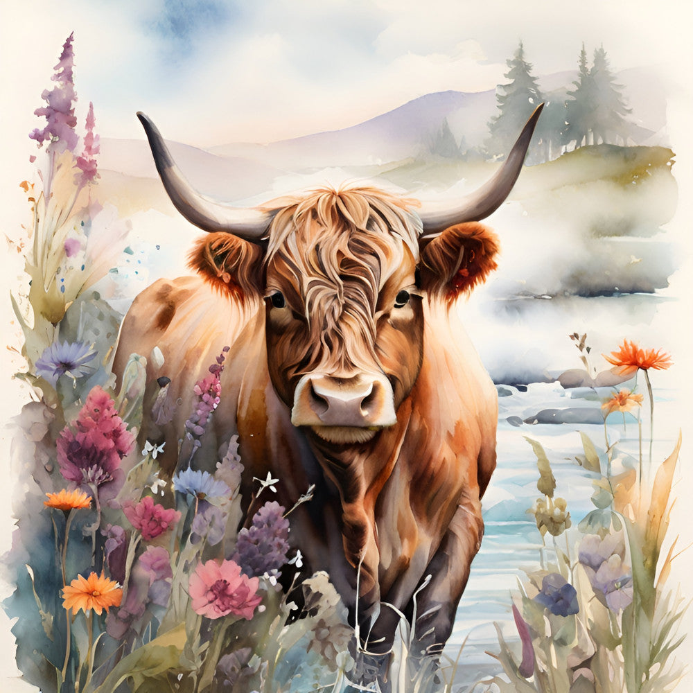 Highland Cow Art Fabric Panel 3