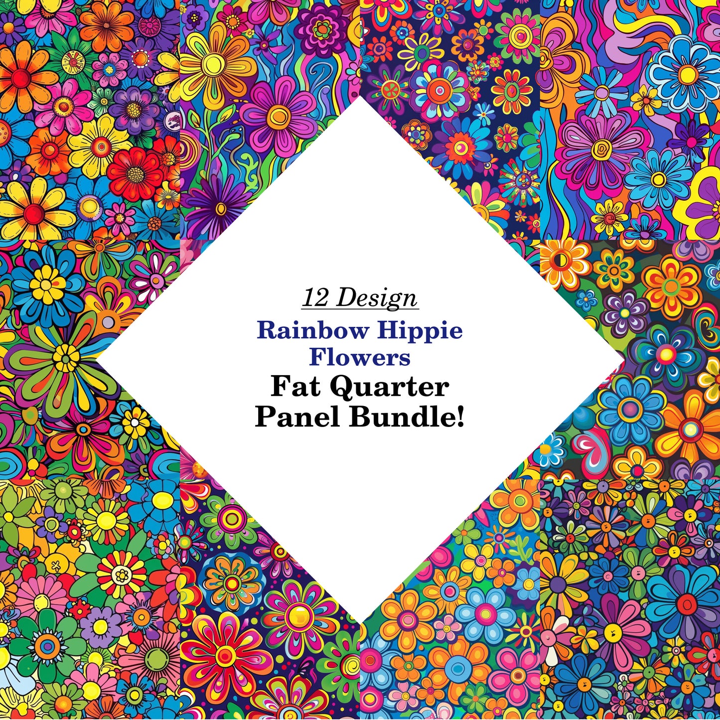 Rainbow Hippie Flowers Fat Quarter Bundle