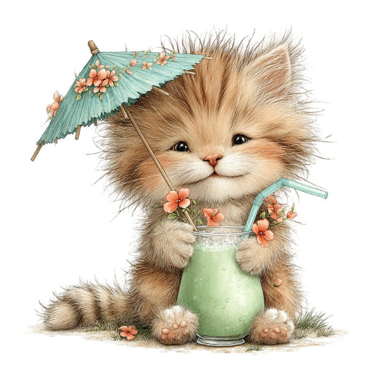 Whimsical Summer Cat Fabric Panel 30