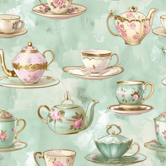 Daily Deal: Whimsical Tea Party Pattern 5 Quilting Cotton Fabric - 45" x 1 Yard"