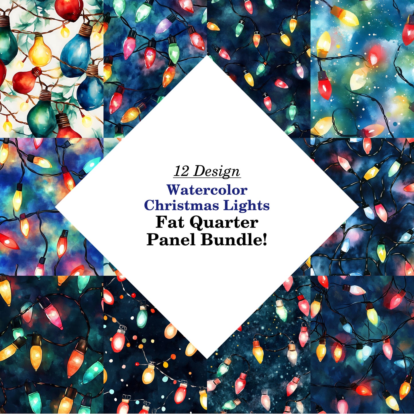 Watercolor Christmas Lights Fat Quarter Bundle