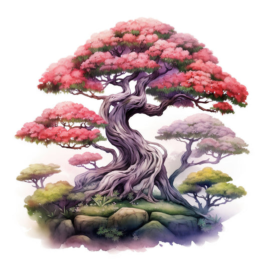 Watercolor Bonsai Tree Fabric Panel 8