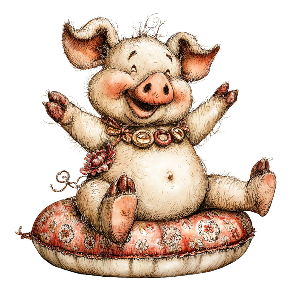 Whimsical Quirky Pool Float Pig Fabric Panel 4