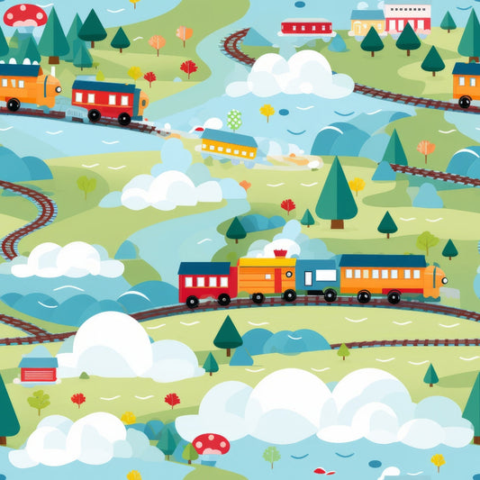 Daily Deal: Cartoon Trains Pattern 12 Quilting Cotton Fabric - 45" x 2 Yards"