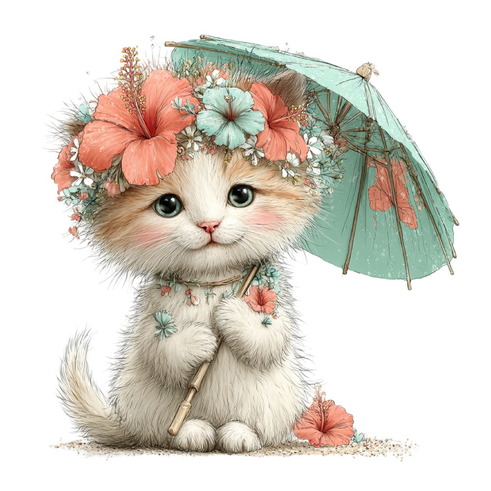 Whimsical Summer Cat Fabric Panel 9