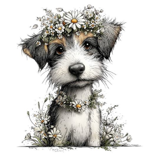 Whimsical Spring Dogs Fabric Panel 51