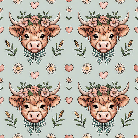 Highland Cow Heads Pattern 10 Quilting Cotton Fabric