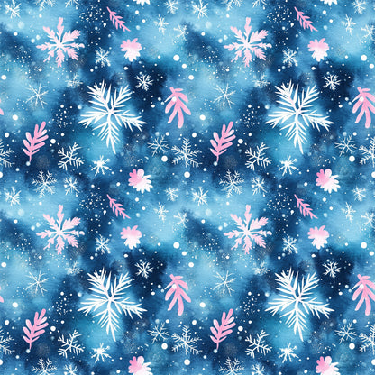 watercolor blue, christmas pattern, quilting cotton, fabric panel, snowflakes, winter motifs, pink accents, white snowflakes, navy blue, celestial blue, holiday fabric, seasonal design, watercolor effect, winter wonderland, festive pattern, cotton fabric, quilting material, christmas crafting, holiday sewing, winter theme