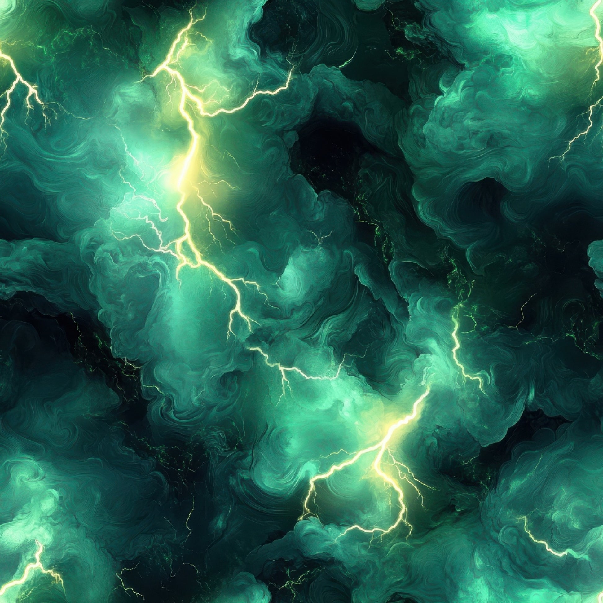 emerald green, forest green, lime green, yellow green, lightning bolts, thunderstorm, electric patterns, dramatic clouds, swirling storm clouds, quilting cotton, fabric panel, stormy atmosphere, nature elements, energy patterns, bright lightning, dark storm clouds, electric green, weather themed, striking bolts, atmospheric design