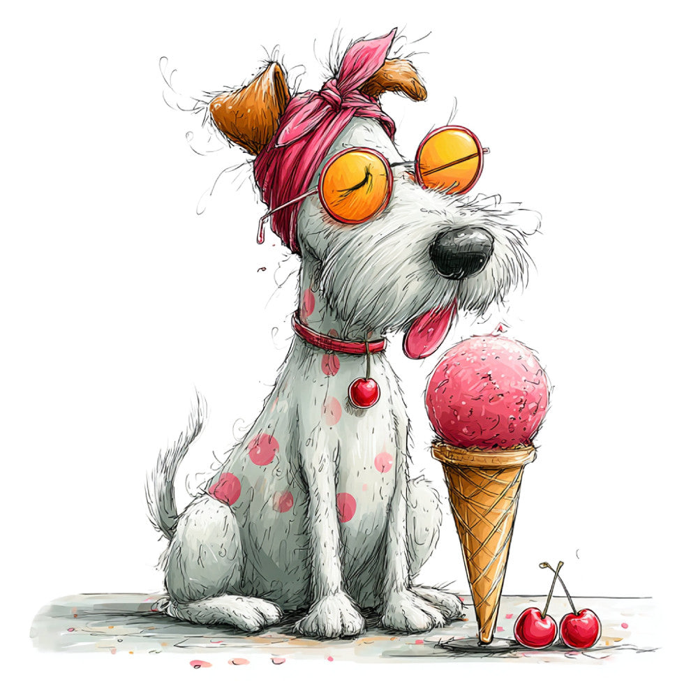 Whimsical Summer Dogs Fabric Panel 2