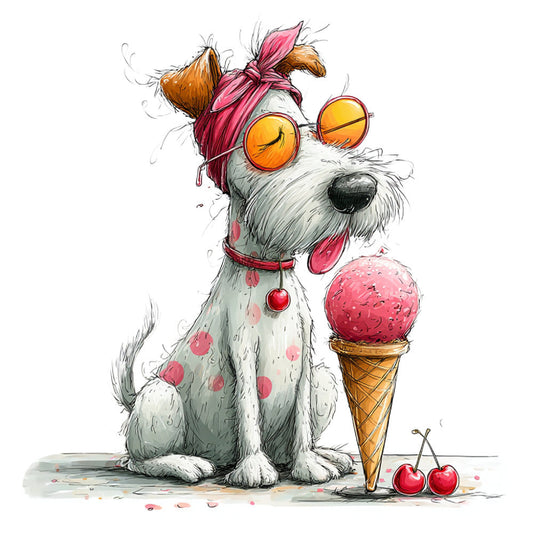 Whimsical Summer Dogs Fabric Panel 2