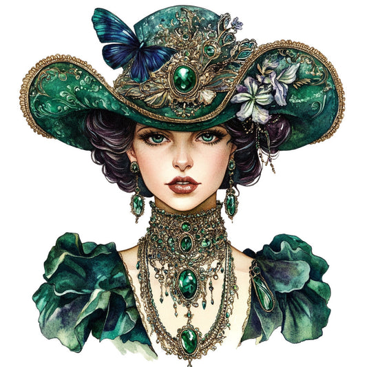Emerald Victorian Lady Fabric Panel 11