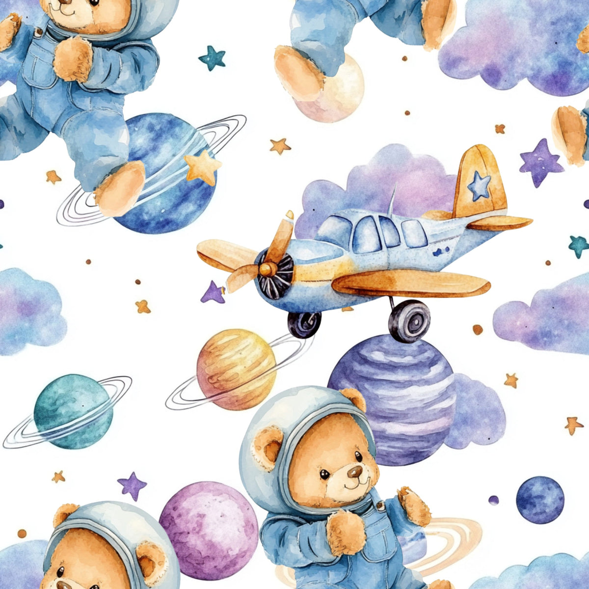 Daily Deal: Blue Teddy Bear Baby Boy Pattern 4 Quilting Cotton Fabric - 45" x 0.5 Yards"