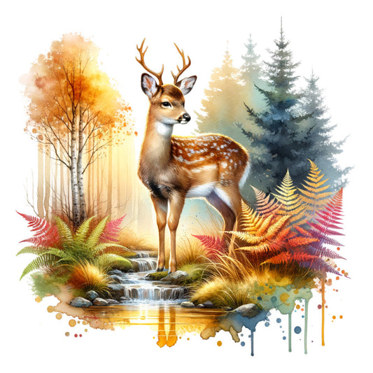 Autumn Forest Deer Fabric Panel 7