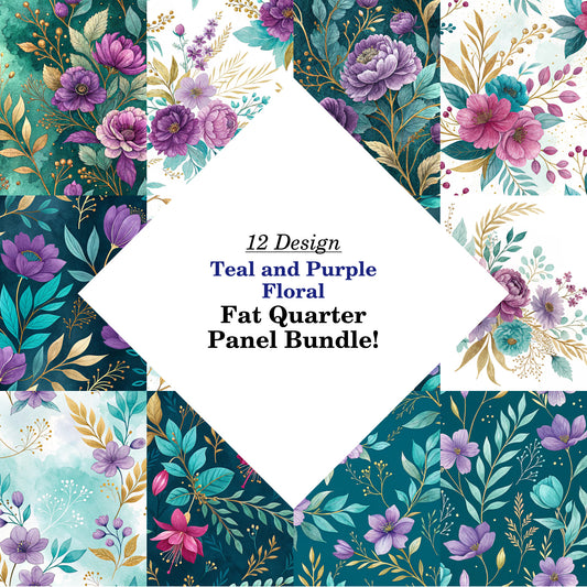 Teal and Purple Floral Fat Quarter Bundle