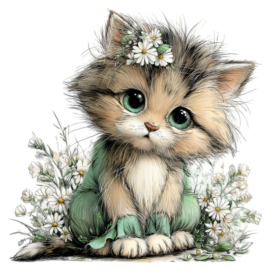 Whimsical Spring Cat Fabric Panel 16