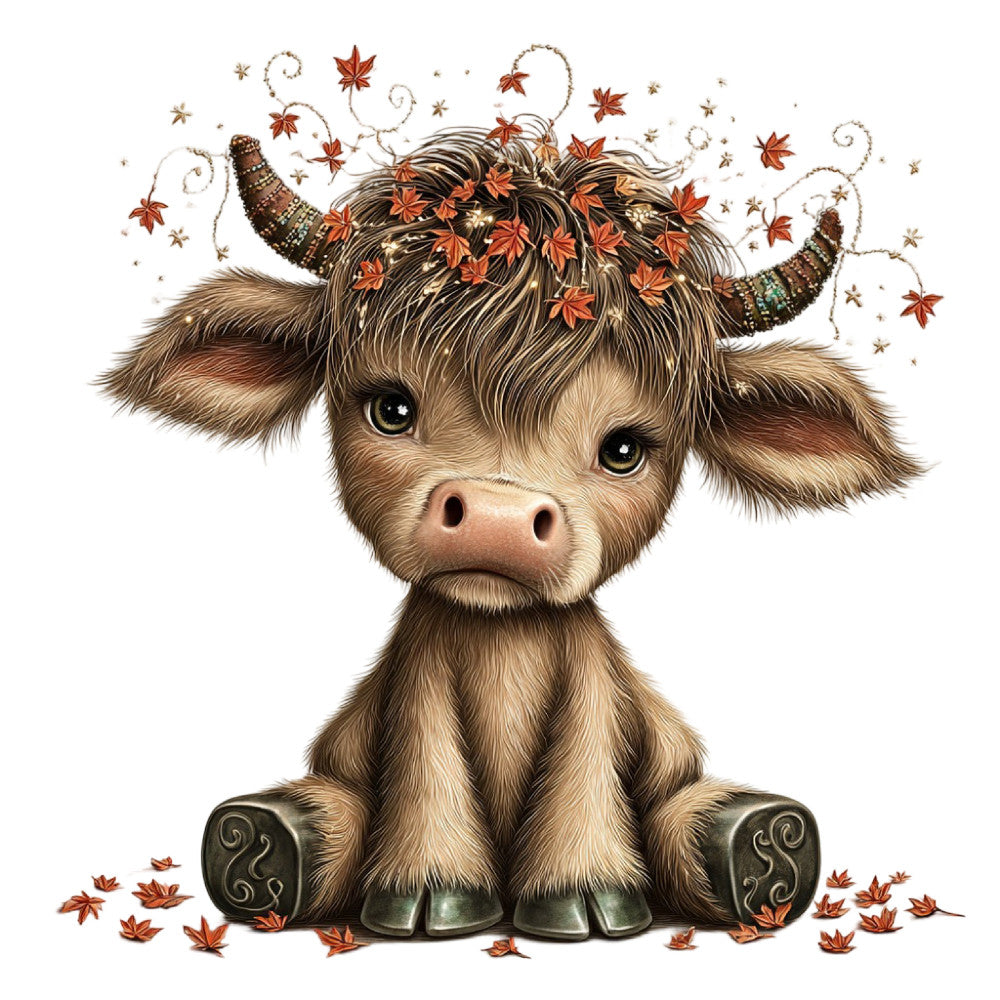 Whimsical Autumn Cow Fabric Panel 22