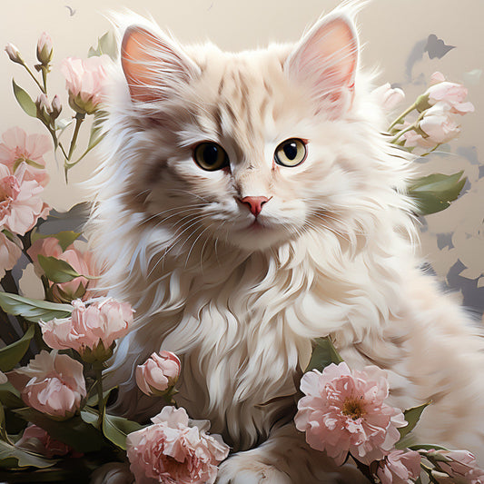Watercolor Cats with Flowers Fabric Panel 11