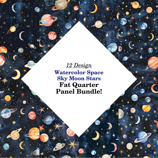Watercolor Space Sky Moon Stars Fat Quarter Bundle