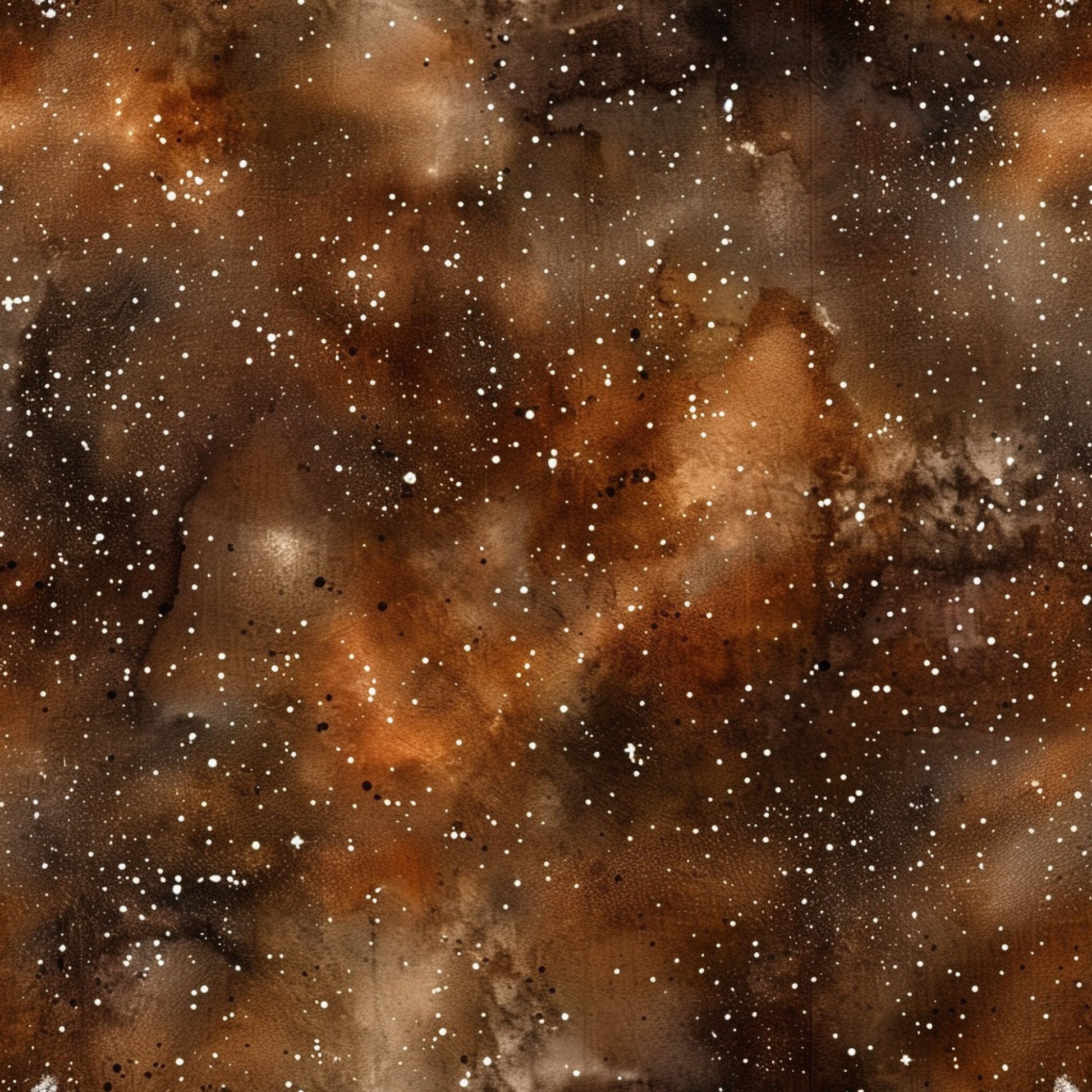 brown, rust, amber, golden, chocolate, galaxy, nebula, stars, celestial, cosmic, space, painted effect, watercolor style, astronomical, night sky, quilting cotton, fabric panel, dreamy, ethereal, swirled clouds
