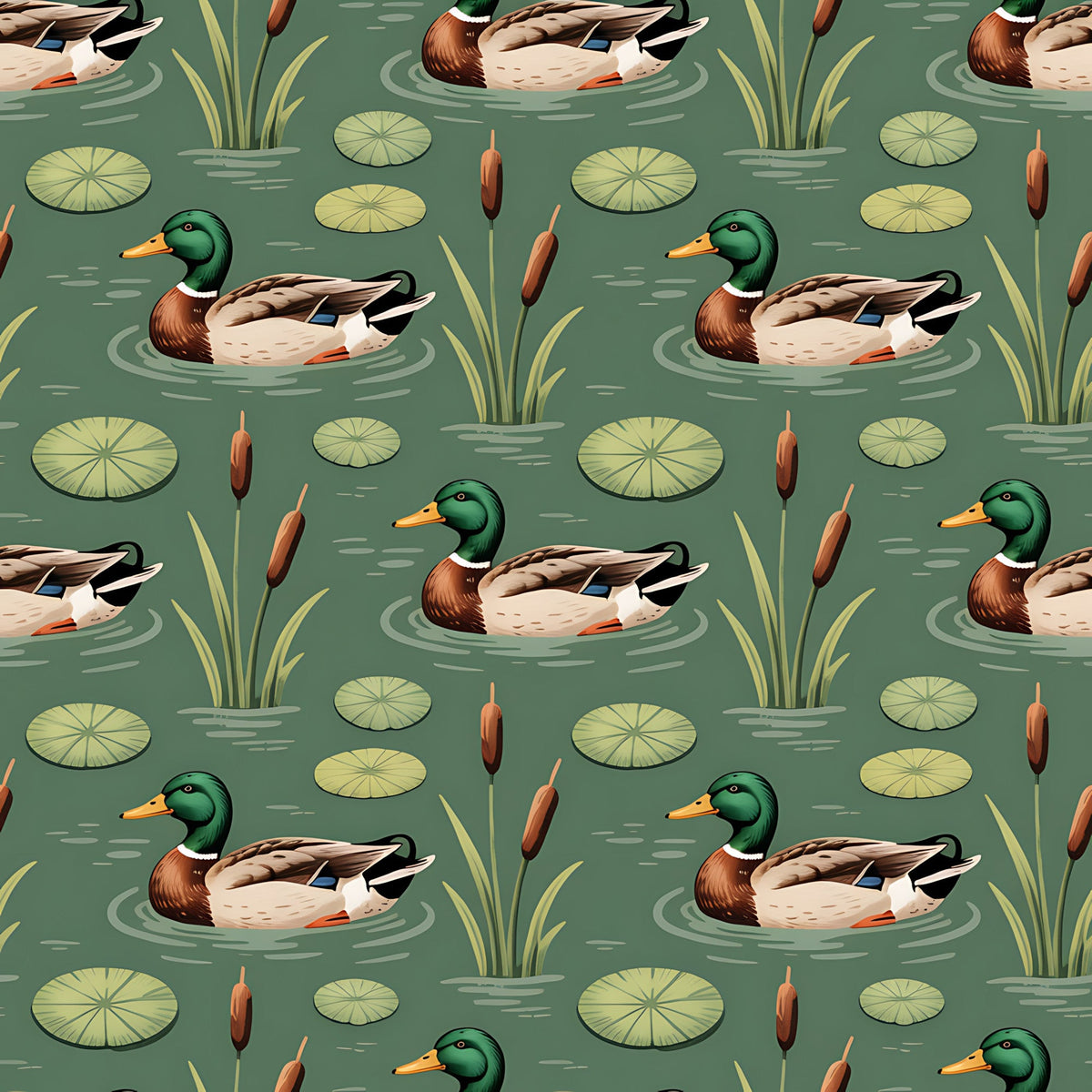 Daily Deal: Mallard in the Pond Pattern 16 Quilting Cotton Fabric - 45" x 1 Yard"
