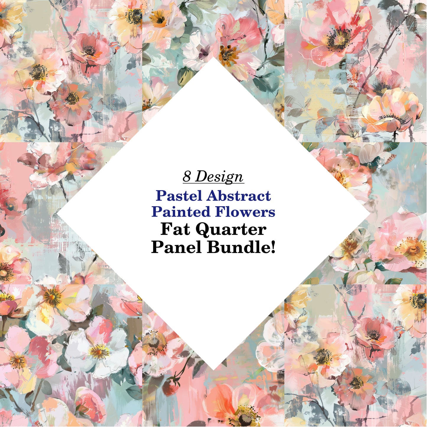 Pastel Abstract Painted Flowers Fat Quarter Bundle