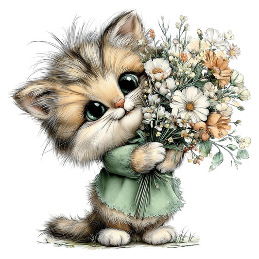 Whimsical Spring Cat Fabric Panel 14