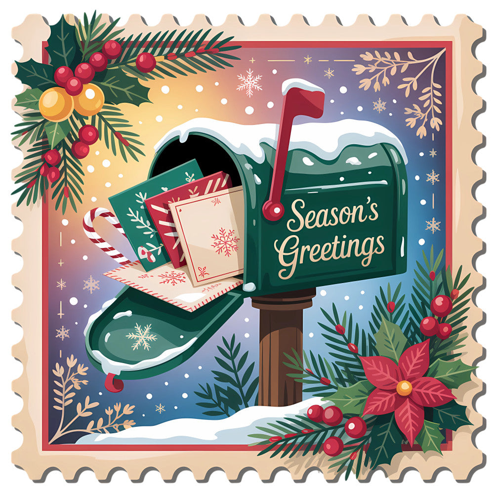 Vintage Christmas Stamps Fabric Panel 32