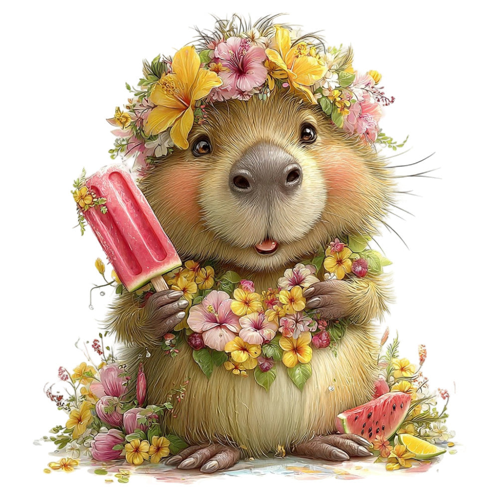 Whimsical Summer Capybara Fabric Panel 26