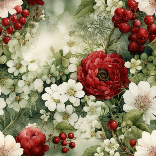 Christmas Florals Pattern 16 Quilting Cotton Fabric