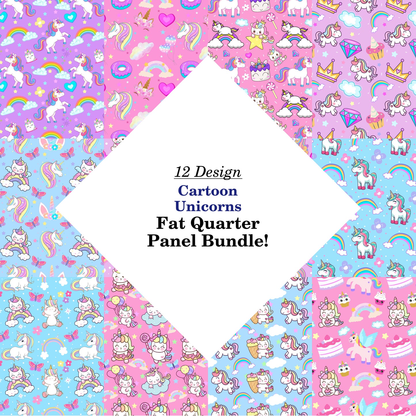 Cartoon Unicorns Fat Quarter Bundle