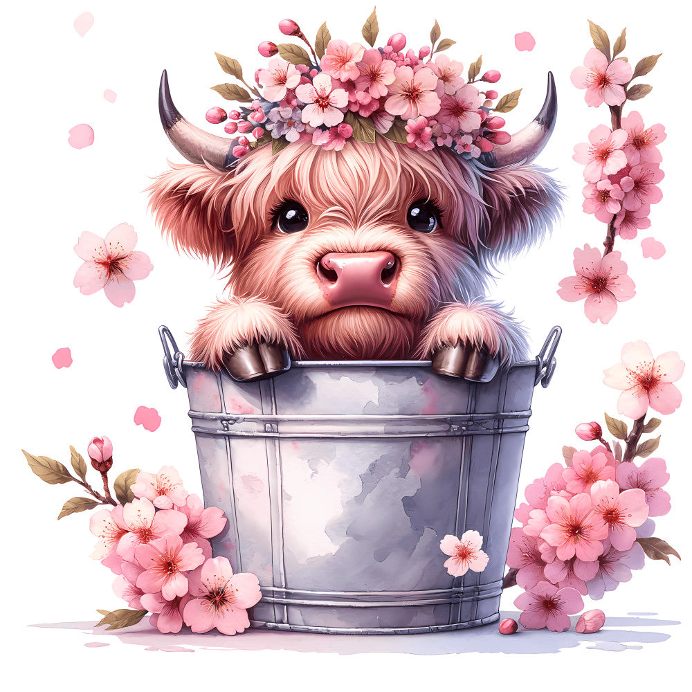 Cute Highland Cows in Buckets Fabric Panel 13